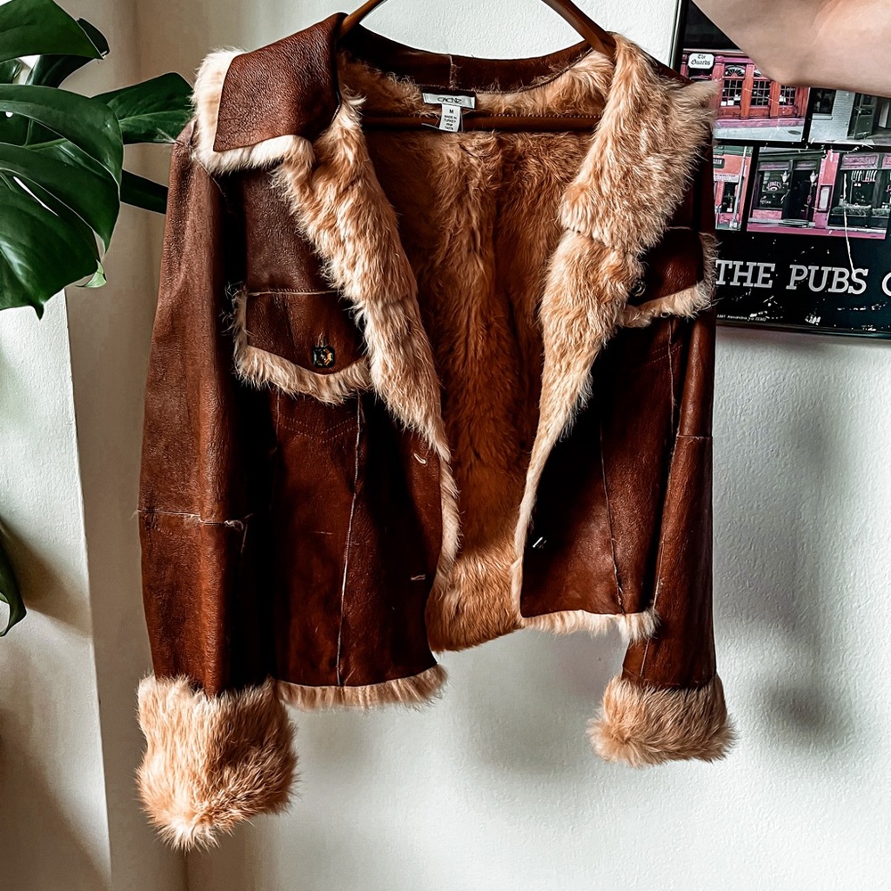 Cache Real Leather Fur Lined Jacket